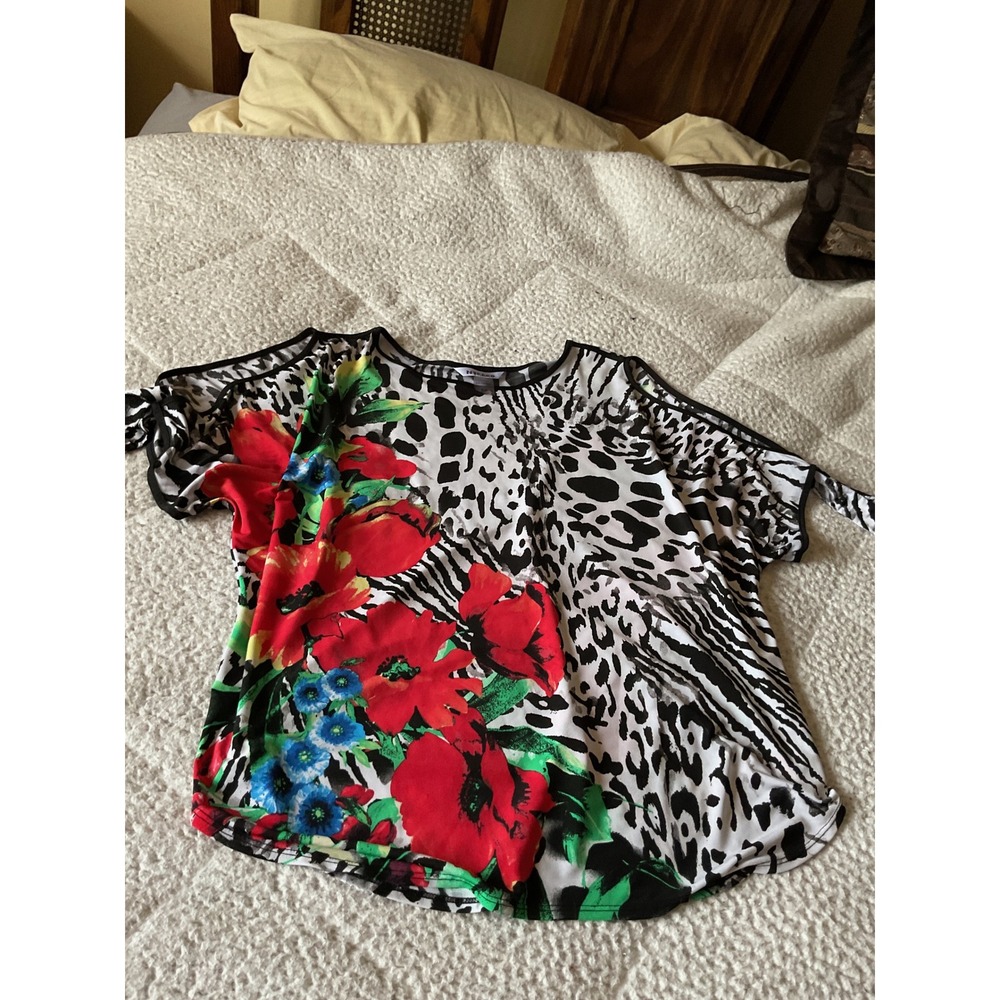 Nygard Cold Shoulder Blouse‎ Womens S Multicolor Excellent Mixed Animal Floral